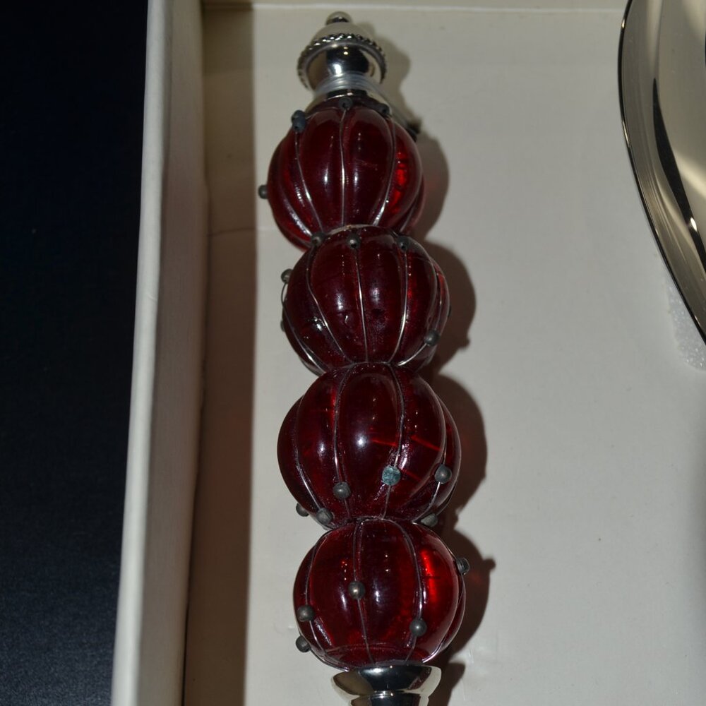 Nickel Plated Salad Server Set, Ornate Ruby Red Handles - New - Picture 2 of 9